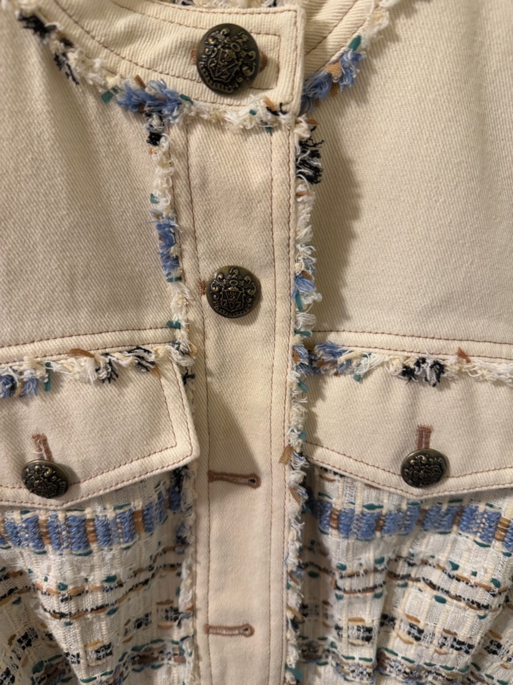 Veronica Beard Cream Tweed Jacket with Blue & Tan Accents - Picture 3 of 11